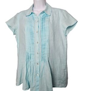 Talbots Women Pintuck 100%‎ Irish Linen Button Down Shirt S Light Blue Coastal